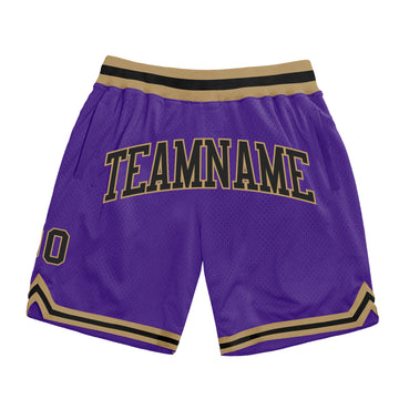 Custom Purple Black-Old Gold Authentic Throwback Basketball Shorts