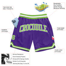 Load image into Gallery viewer, Custom Purple Neon Green-White Authentic Throwback Basketball Shorts
