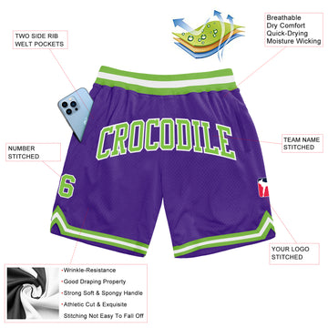 Custom Purple Neon Green-White Authentic Throwback Basketball Shorts