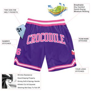Custom Purple Pink-White Authentic Throwback Basketball Shorts