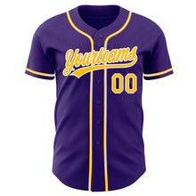 Load image into Gallery viewer, Custom Purple Gold-White Authentic Baseball Jersey

