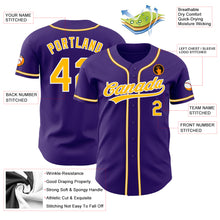 Load image into Gallery viewer, Custom Purple Gold-White Authentic Baseball Jersey
