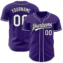 Load image into Gallery viewer, Custom Purple White-Black Authentic Baseball Jersey
