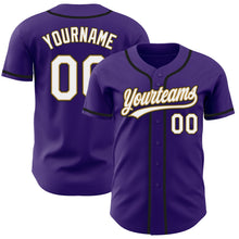 Load image into Gallery viewer, Custom Purple White Old Gold-Black Authentic Baseball Jersey
