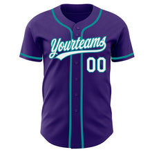 Load image into Gallery viewer, Custom Purple White-Teal Authentic Baseball Jersey

