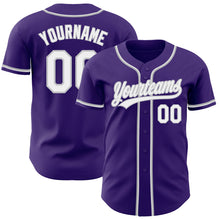 Load image into Gallery viewer, Custom Purple White-Gray Authentic Baseball Jersey
