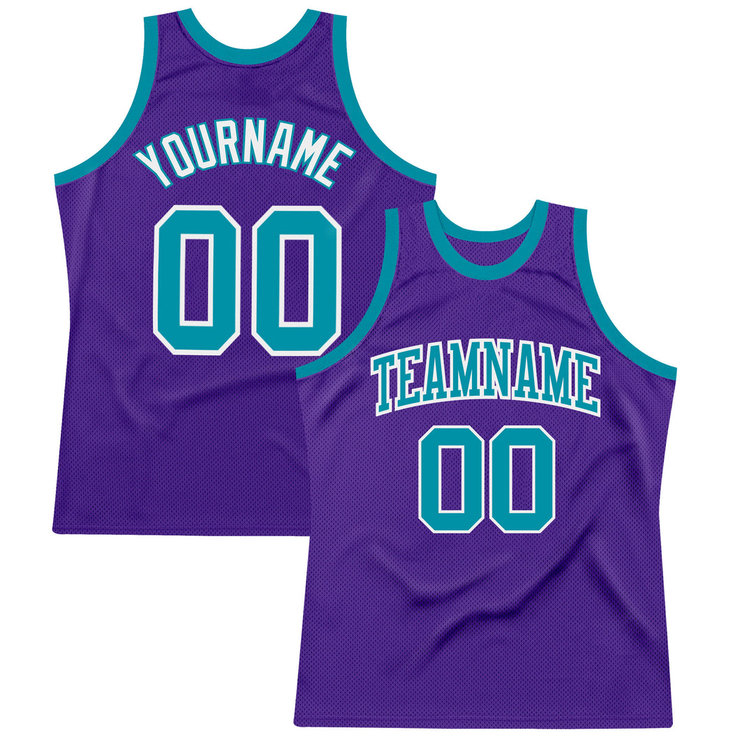 Custom Purple Teal-White Authentic Throwback Basketball Jersey