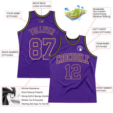 Load image into Gallery viewer, Custom Purple Purple Old Gold-Black Authentic Throwback Basketball Jersey
