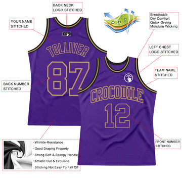 Custom Purple Purple Old Gold-Black Authentic Throwback Basketball Jersey