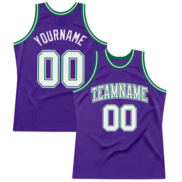 Custom Purple White-Kelly Green Authentic Throwback Basketball Jersey