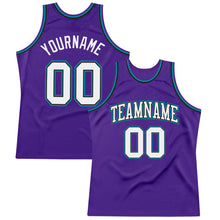 Load image into Gallery viewer, Custom Purple White Black-Teal Authentic Throwback Basketball Jersey
