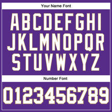 Load image into Gallery viewer, Custom Purple White-Old Gold Authentic Throwback Basketball Jersey
