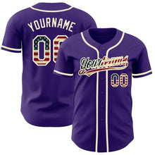 Load image into Gallery viewer, Custom Purple Vintage USA Flag-Cream Authentic Baseball Jersey
