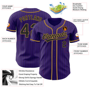 Custom Purple Black Pinstripe Black-Old Gold Authentic Baseball Jersey