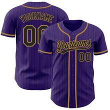 Load image into Gallery viewer, Custom Purple Black Pinstripe Black-Old Gold Authentic Baseball Jersey
