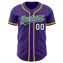 Load image into Gallery viewer, Custom Purple White Pinstripe Green Authentic Baseball Jersey
