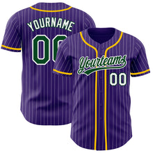 Load image into Gallery viewer, Custom Purple White Pinstripe Green Authentic Baseball Jersey
