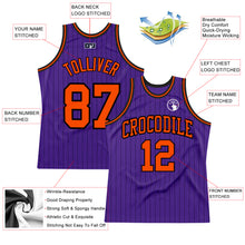 Load image into Gallery viewer, Custom Purple Black Pinstripe Orange Authentic Basketball Jersey
