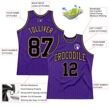 Load image into Gallery viewer, Custom Purple Black Pinstripe Black-Old Gold Authentic Basketball Jersey
