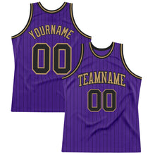 Load image into Gallery viewer, Custom Purple Black Pinstripe Black-Old Gold Authentic Basketball Jersey
