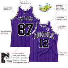 Load image into Gallery viewer, Custom Purple Black Pinstripe Black-White Authentic Basketball Jersey

