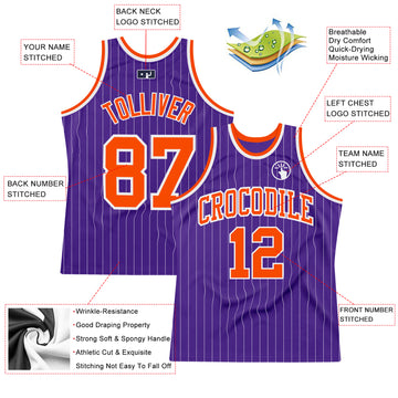 Custom Purple White Pinstripe Orange Authentic Basketball Jersey