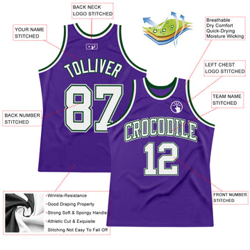 Custom Purple White Green-Gray Authentic Throwback Basketball Jersey