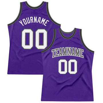 Custom Purple White Steel Gray-Black Authentic Throwback Basketball Jersey