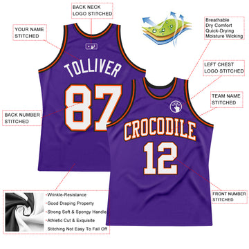 Custom Purple White Orange-Black Authentic Throwback Basketball Jersey