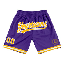 Load image into Gallery viewer, Custom Purple Gold-White Authentic Throwback Basketball Shorts
