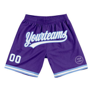 Custom Purple White-Light Blue Authentic Throwback Basketball Shorts