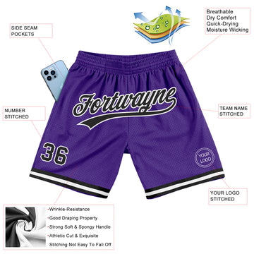 Custom Purple Black-White Authentic Throwback Basketball Shorts