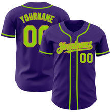 Load image into Gallery viewer, Custom Purple Neon Green-Old Gold Authentic Baseball Jersey
