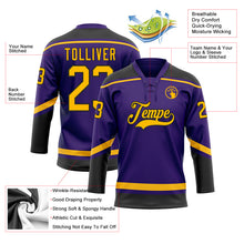 Load image into Gallery viewer, Custom Purple Gold-Black Hockey Lace Neck Jersey
