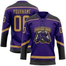 Load image into Gallery viewer, Custom Purple Old Gold-Black Hockey Lace Neck Jersey
