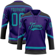 Load image into Gallery viewer, Custom Purple Teal-Black Hockey Lace Neck Jersey
