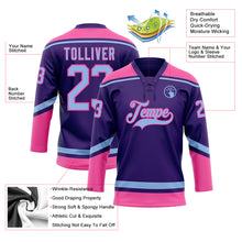 Load image into Gallery viewer, Custom Purple Light Blue-Pink Hockey Lace Neck Jersey
