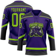 Load image into Gallery viewer, Custom Purple Neon Green-Black Hockey Lace Neck Jersey
