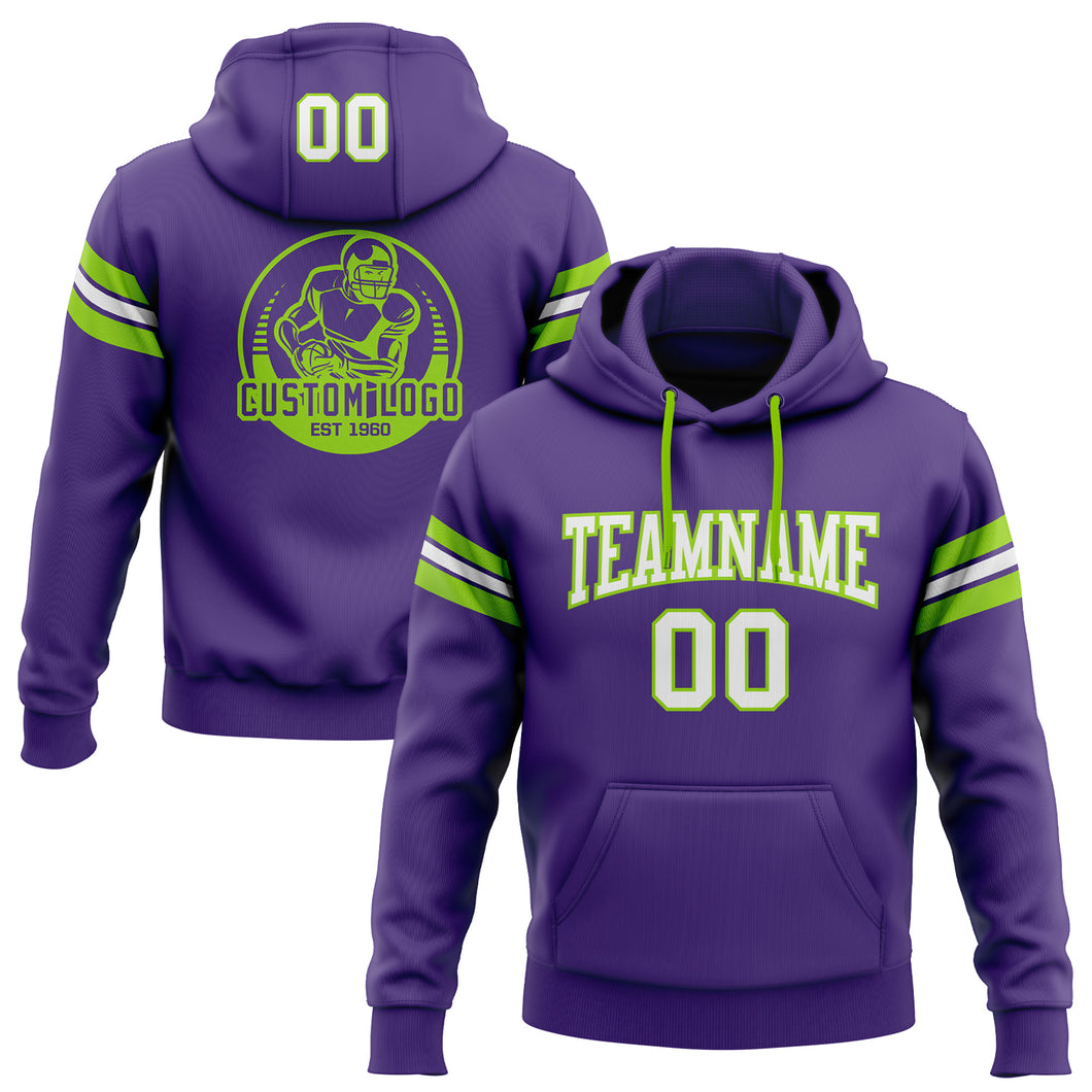 Custom Stitched Purple White-Neon Green Football Pullover Sweatshirt Hoodie