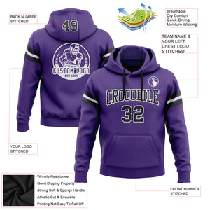 Custom Stitched Purple Black-White Football Pullover Sweatshirt Hoodie