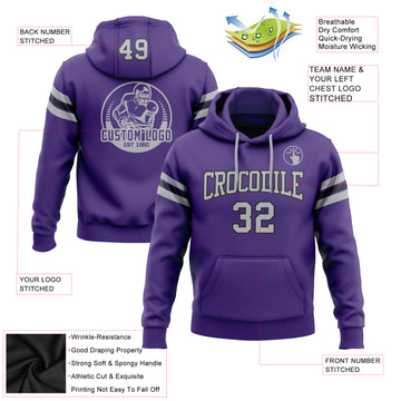 Custom Stitched Purple Gray-Black Football Pullover Sweatshirt Hoodie