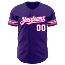 Load image into Gallery viewer, Custom Purple White-Pink Authentic Baseball Jersey
