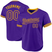 Load image into Gallery viewer, Custom Purple Gold Authentic Throwback Baseball Jersey
