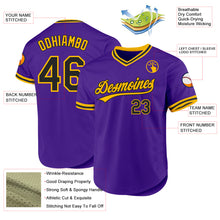 Load image into Gallery viewer, Custom Purple Black-Gold Authentic Throwback Baseball Jersey
