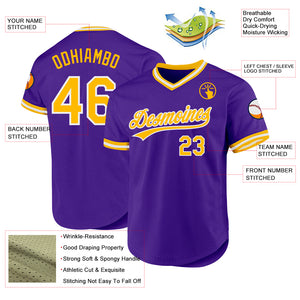 Custom Purple Gold-White Authentic Throwback Baseball Jersey