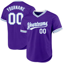 Load image into Gallery viewer, Custom Purple White-Light Blue Authentic Throwback Baseball Jersey
