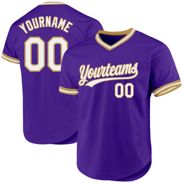 Custom Purple White-Old Gold Authentic Throwback Baseball Jersey