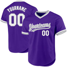 Load image into Gallery viewer, Custom Purple White-Gray Authentic Throwback Baseball Jersey
