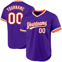 Load image into Gallery viewer, Custom Purple White-Orange Authentic Throwback Baseball Jersey
