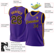 Load image into Gallery viewer, Custom Purple Black-Gold Authentic Throwback Basketball Jersey
